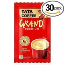 Tata Coffee Grand Premium Instant Coffee, 5.5 gm, Powder, Bag/Pouch, With Flavour Locked Decoction Crystals, Flavoured Soluble Coffee Powder, Rich Aroma & Great Taste (Pack of 30 Pcs)